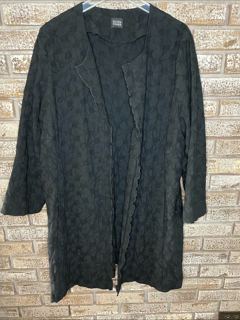 Eileen Fisher Black Textured Open-Front Cardigan Jacket